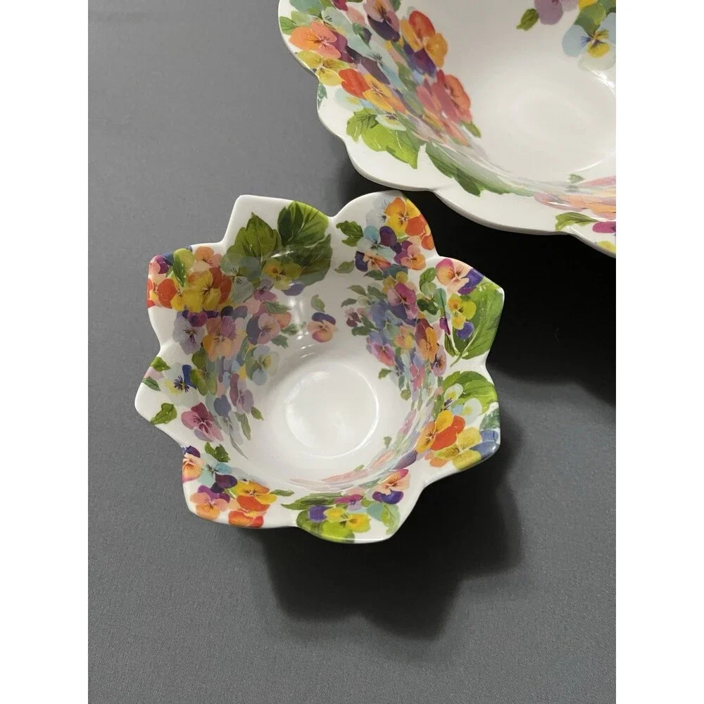 Rachael Zoe Melamine Floral Scalloped Dinner Set 4 Piece Bowls, Dishwasher Safe